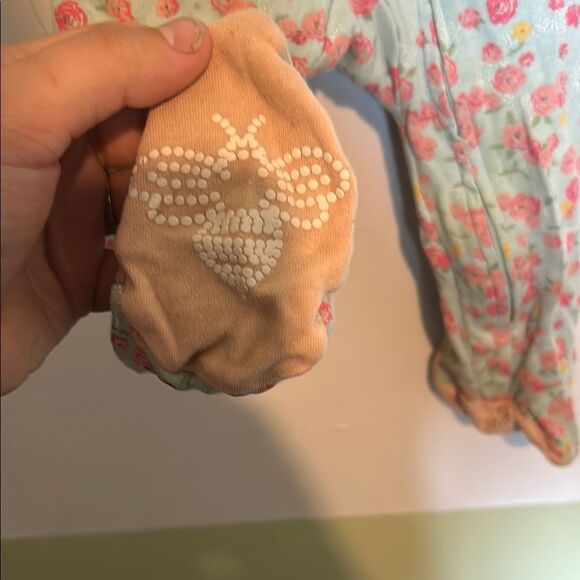 🫶🏻6/$25 Burt's Bees Baby Green and Pink Footies One Piece - Picture 3 of 5